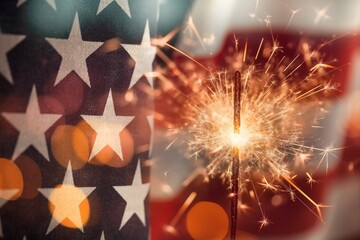 4th of July concept with sparkler fireworks.