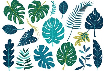 Naklejka premium Vector tropical leaf collection: monstera and palm leaves in various shapes, perfect for design projects - Generative ai