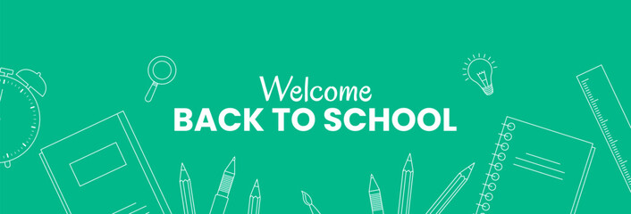 Back to school banner with doodle. Back to school text design. Vector illustration