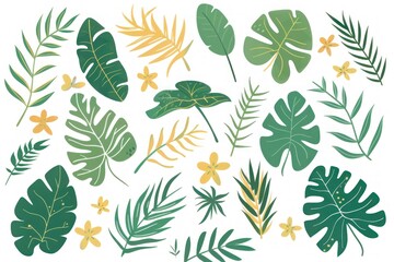 Set of green tropical leaves on white background, perfect for vector illustrations and design projects - Generative ai