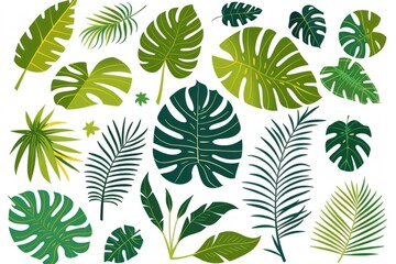 Naklejka premium Tropical leaf vector set with monstera and palm plants on a white background, perfect for design projects - Generative ai