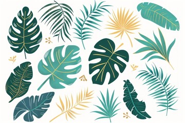 Tropical leaf vector set with monstera and palm plants on a white background, perfect for design projects - Generative ai