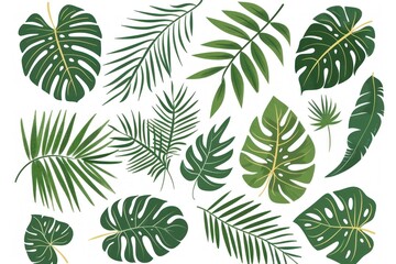 Tropical leaf vector set with monstera and palm plants on a white background, perfect for design projects - Generative ai
