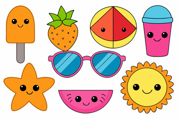 Funny cartoon vacation set vector illustration