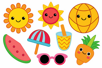 Funny cartoon vacation set vector illustration