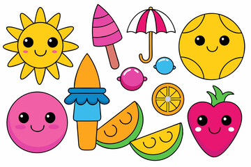 Funny cartoon vacation set vector illustration