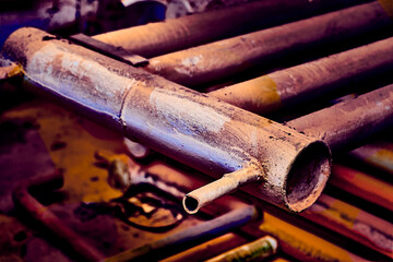Vintage grunge metal heating battery old pipe section