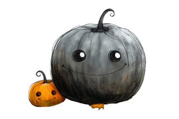 Isolated on a white background, a spooky carved Halloween pumpkin face adorns a cartoon character Jack o' lantern.