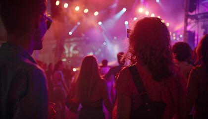 Energetic Crowd at a Summer Music Festival in the Stadium. Live Music Vibes: Concertgoers Fill the Stadium for a Summer Festival.