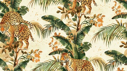 Obraz premium Exotic jungle scene with leopards and lush foliage