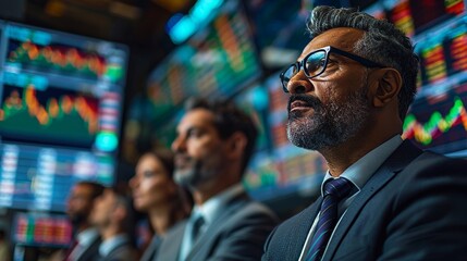 Routine Work Day in an International Stock Exchange Hall: Group of Multiethnic Specialists Monitoring Equity and Share Markets, Working on Maximizing Profits for Corporate Business, Generative AI