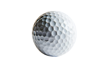 A golf ball sits on a white background, ready to be hit