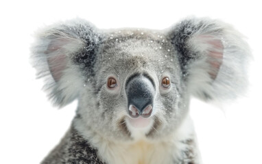 Obraz premium A koala stares intensely at the camera with snow lightly falling around it