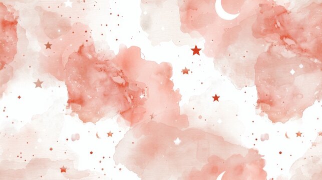 seamless watercolor, Abstract watercolor background with subtle pink hues, stars, and crescent moons, perfect for artistic and dreamy designs.