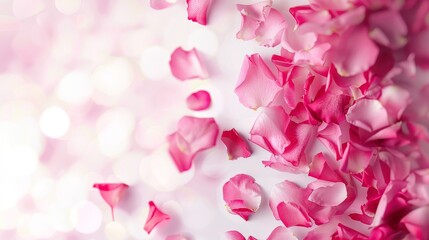Obraz premium vibrant pink rose flowers petals falling on white background