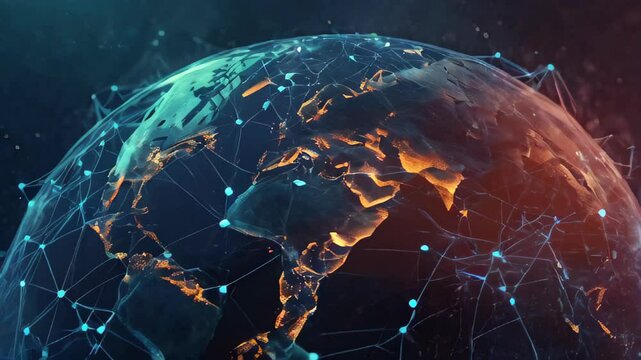 Global Social Network, World Map Connection Animation , Witness the power of global connectivity with a dynamic animation showcasing social network connections transforming into the shape of a world.