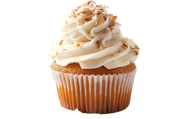 A single cupcake with coconut frosting