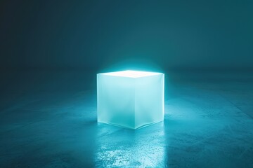 Glowing Blue Pastel Light Geometric Shape in Dark Minimalist Space