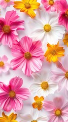 Fototapeta premium Colorful meadow herbs and garden flowers a white background. For greetings and invitations