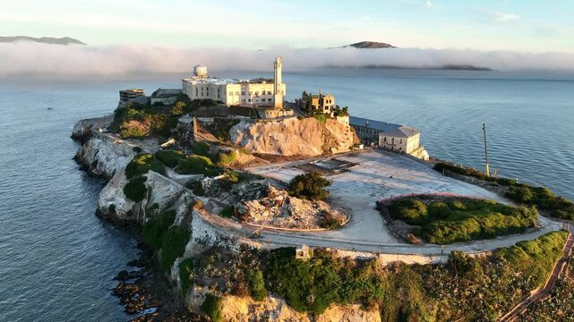 Alcatraz Island At San Francisco California United States. Aerial View Of Stunning Beach With Crystal Clear Waters. Industry Landscape Company Building Awesome. Industry Corporate Town.