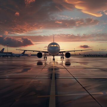 a close up of a airplain at dawn