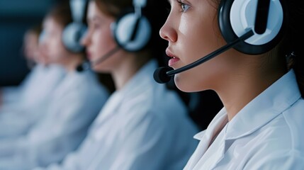 Illustration of professional men in white suits with headsets, emphasizing clear communication in a corporate setting.