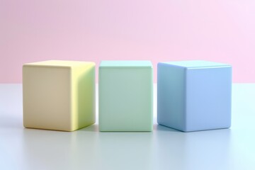 Fototapeta premium 3D Rendering of Three Simple Cubes in Pastel Colors on Soft Pink Background