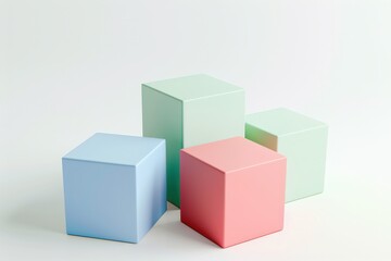 Obraz premium 3D Rendering of Four Pastel Colored Blocks on a White Background