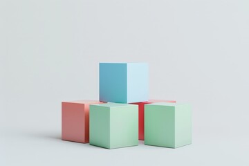 Naklejka premium 3D Rendering of Pastel Colored Blocks on White Background