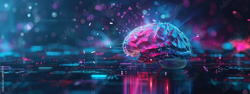 Aufkleber glowing futuristic circuit board with an artificial intelligence brain