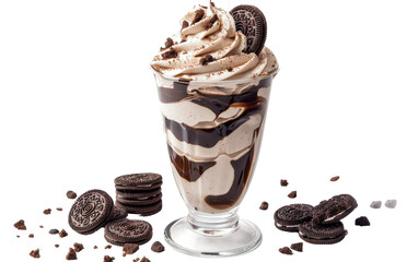 A decadent chocolate milkshake with whipped cream and cookies