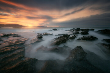 Sunset on Tunelboka beach, Getxo, Bizkaia
