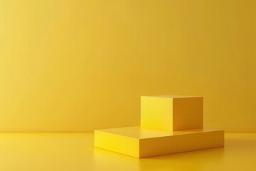 Minimalistic 3D Render of Yellow Empty Cube Podium in Bright Room