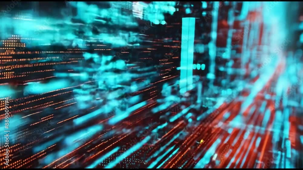 Poster digital number code animation for screensaver and background. motion abstract binary decimal statist