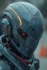 Fototapeta premium Hyper-realistic humanoid robot with intricate armor.