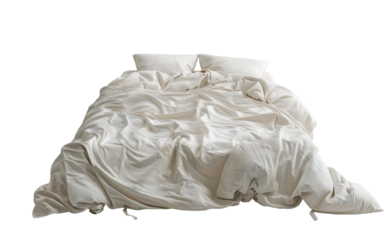 A bed with white linens is neatly made, ready for sleep