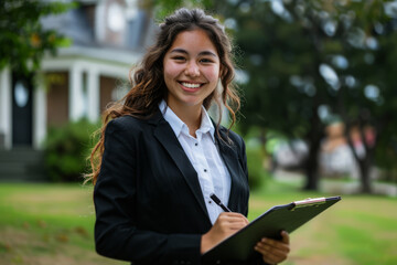 Fototapeta premium closeup Portrait of smiling female real estate agent 
