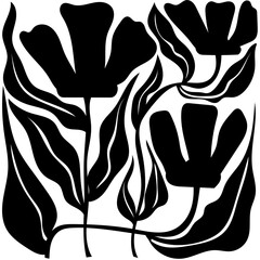 Floral abstract elements. Botanical black and white composition. Modern trendy minimal style. Floral poster, invite. 