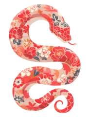 Beautiful bohemian chic snake illustration. Red snake with floral pattern skin. Isolated clipart, artistic design element. Chinese New Year 2025