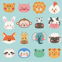 set of funny, cute animals. Animals icon for children's to learn and study. 