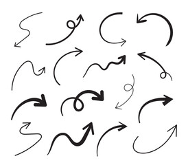 Hand drawn arrow symbol icons. Set of arrow doodle style.