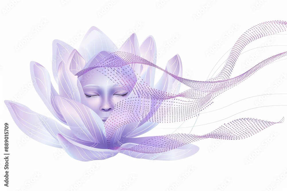 Poster abstract digital art blending a woman's face with a flower, symbolizing the fusion of technology and