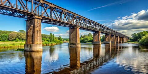 Railway bridge towering over a river below , train, transportation, infrastructure, metal structure, bridge, railway