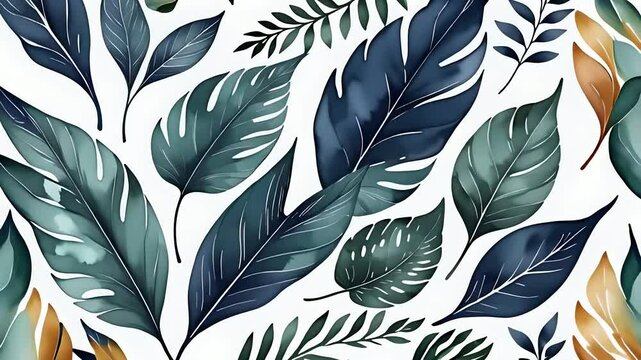 abstract foliage art background vector botanical watercolor hand drawn leaves