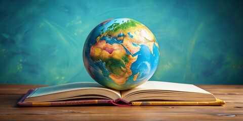 Colorful book with globe for World Book Day celebration, perfect for Students Day concept, World Book Day, April 23