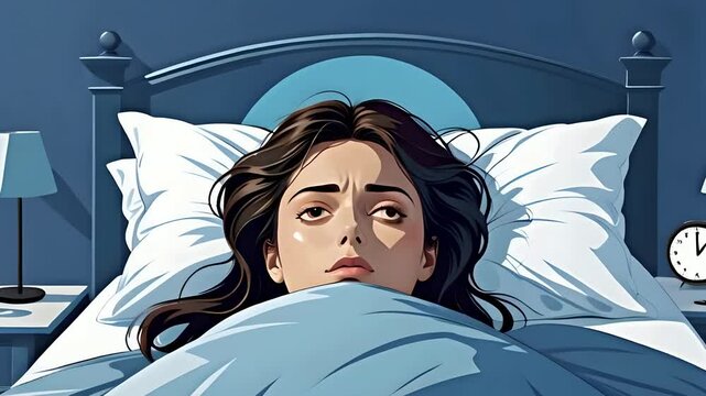 human mental pressure sleep deprivation and mental health vector illustration. woman in bed