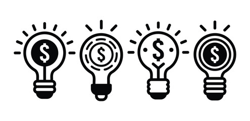 light bulb with dollar symbol financial idea icon sign vector design simple illustration collection set isolated