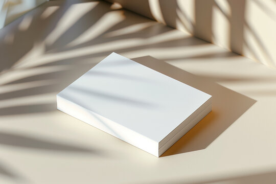 White Business Card Mockup with Neutral Tones Gradient and Leaf Shadows - Luxury Template Design
