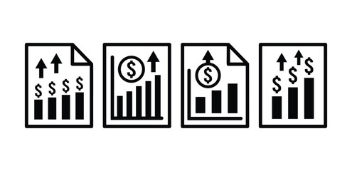 financial gain report analysis icon symbol vector design black white color illustration collection set isolated