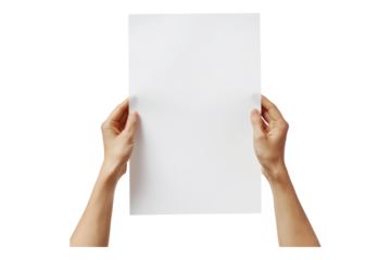 Hand holding paper isolated on transparent background